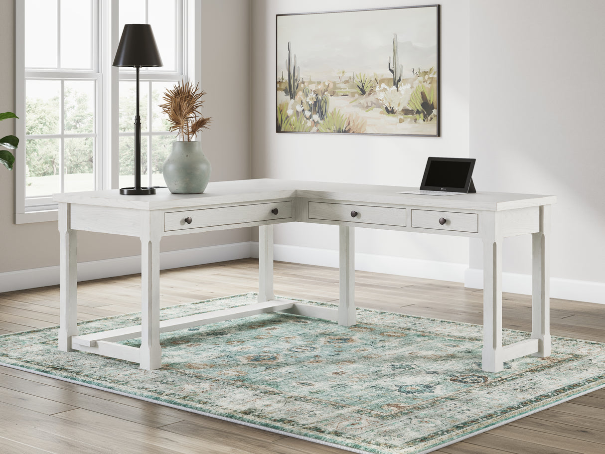 Furniture City Slidell - Ashley Furniture - Robbinsdale Office Desk - L-Shaped Home Office Desk / Antique White - H742H1