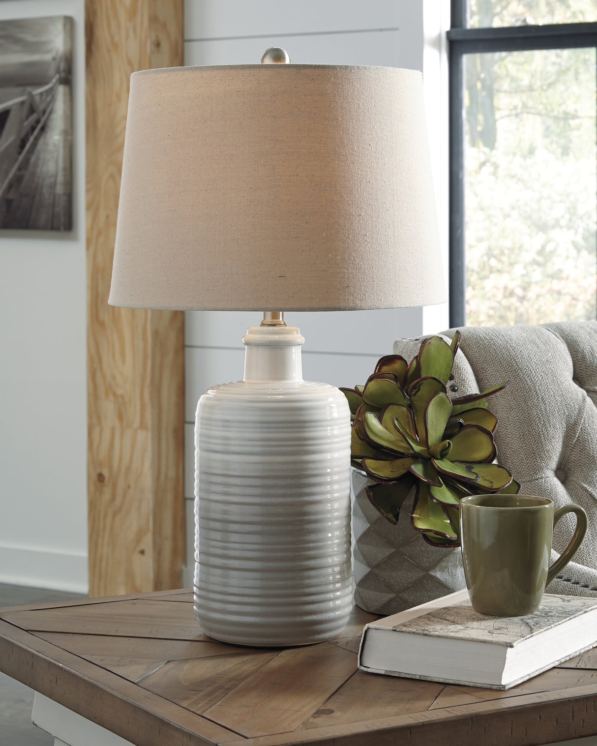 Furniture City Slidell - Ashley Furniture - Marnina Lighting - Ceramic Table Lamp (Set of 2) / Taupe - L121854