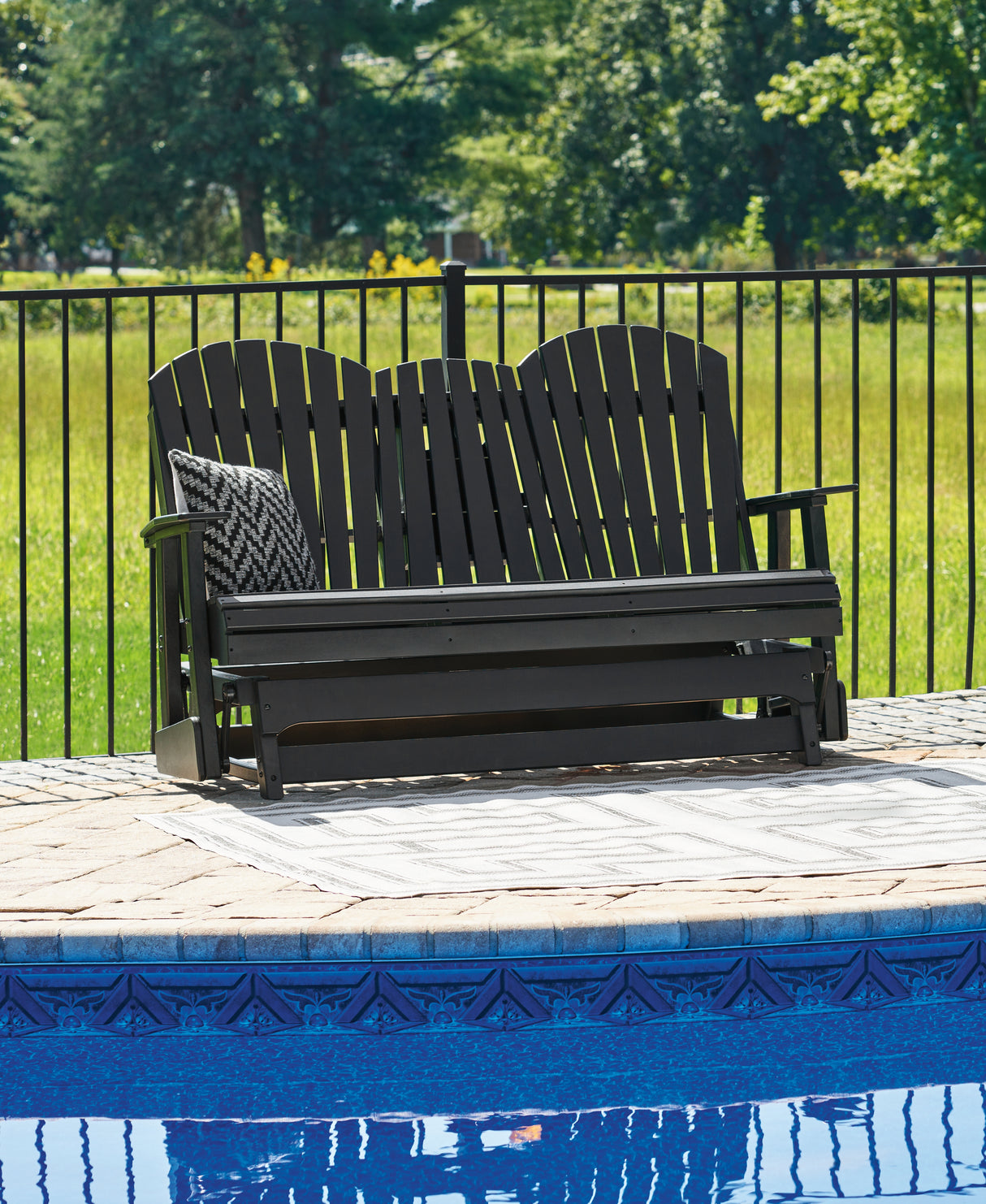 Furniture City Slidell - Ashley Furniture - Hyland wave Outdoor - Glider Loveseat / Black - P108-835