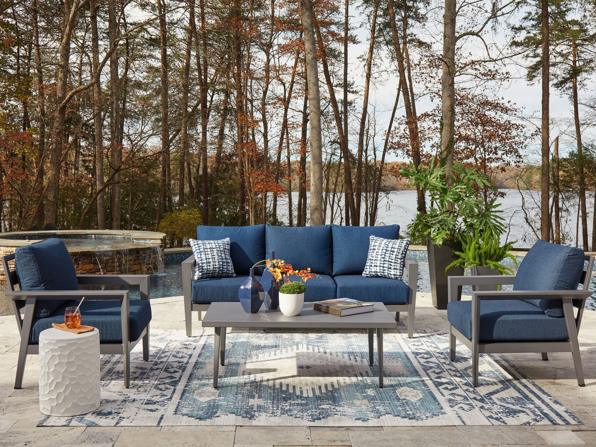 Furniture City Slidell - Ashley Furniture - Gali Outdoor - Sofa/Chairs/Table Set (4/CN) / Gray/Blue - P275-081