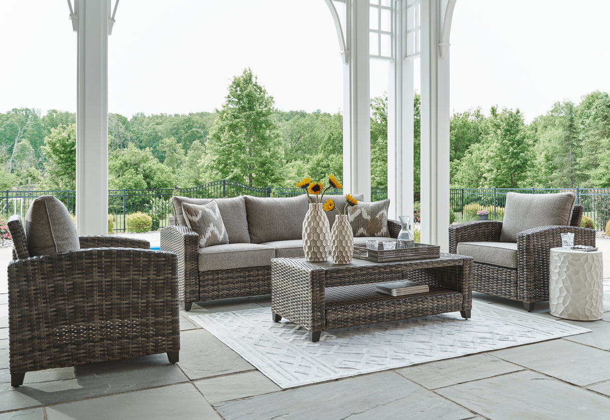 Furniture City Slidell - Ashley Furniture - Oasis Court Outdoor - Sofa/Chairs/Table Set (4/CN) / Gray - P335-081