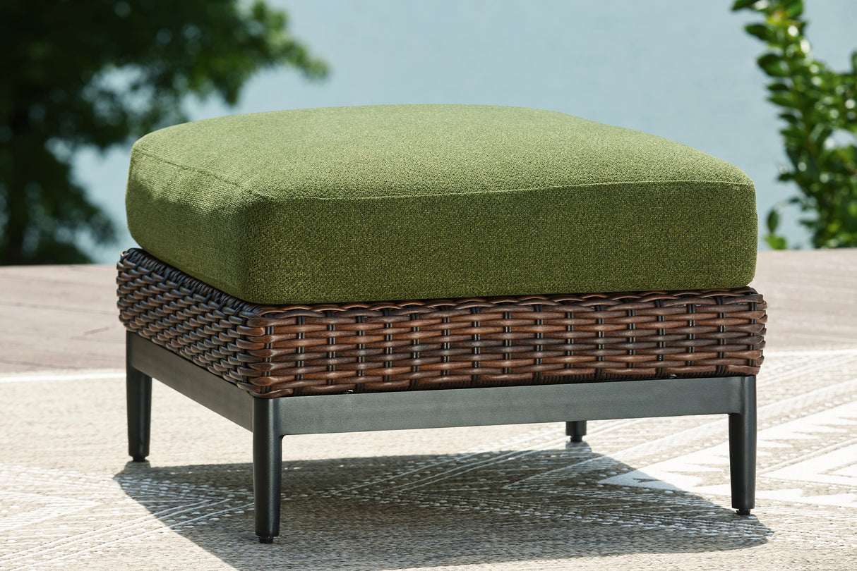 Furniture City Slidell - Ashley Furniture - Horizon Hall Outdoor - Ottoman with Cushion / Brown/Green - P572-814