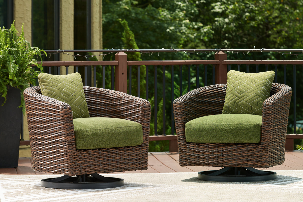 Furniture City Slidell - Ashley Furniture - Horizon Hall Outdoor - Swivel Lounge w/ Cushion / Brown/Green - P572-821