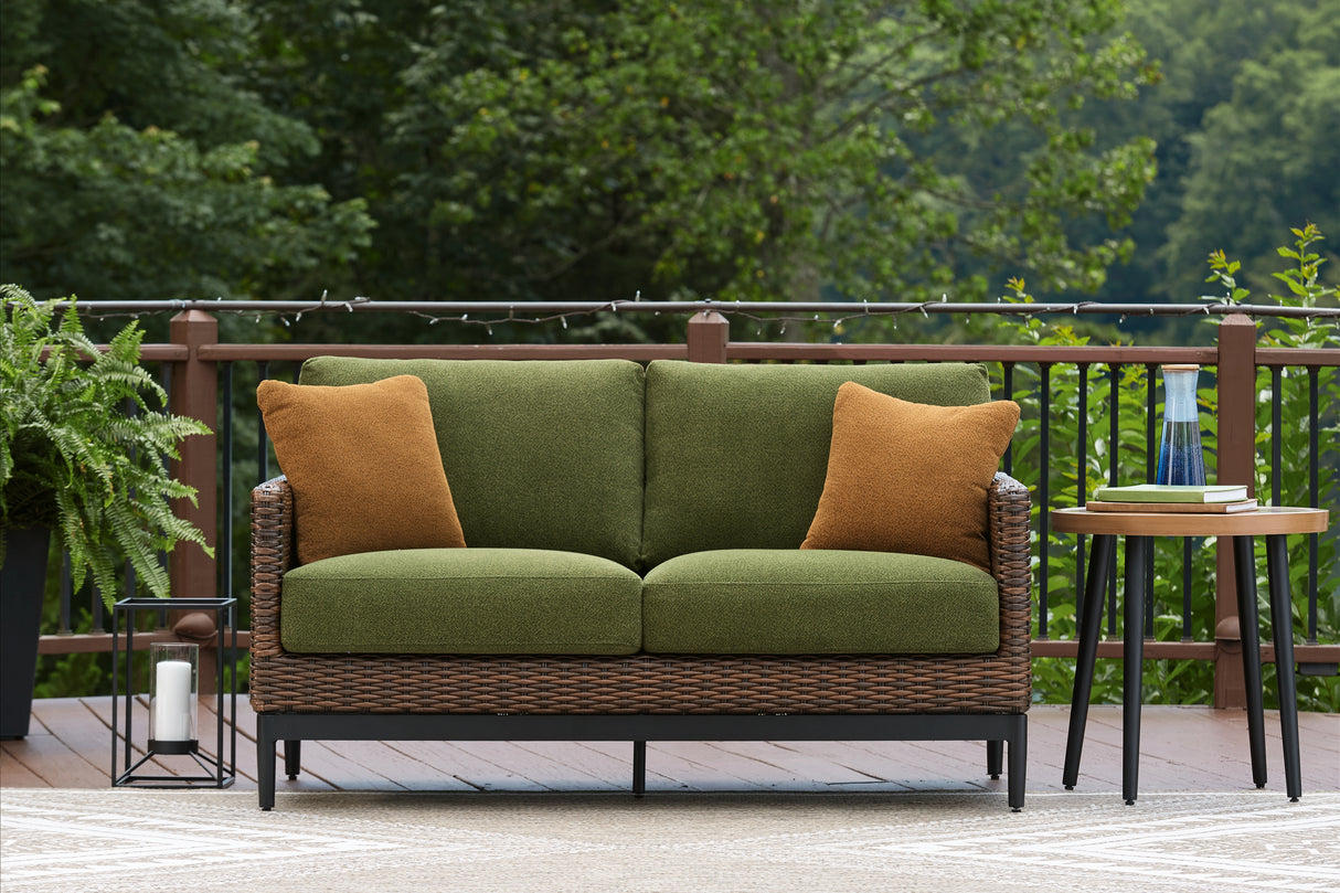 Furniture City Slidell - Ashley Furniture - Horizon Hall Outdoor - Loveseat w/Cushion / Brown/Green - P572-835