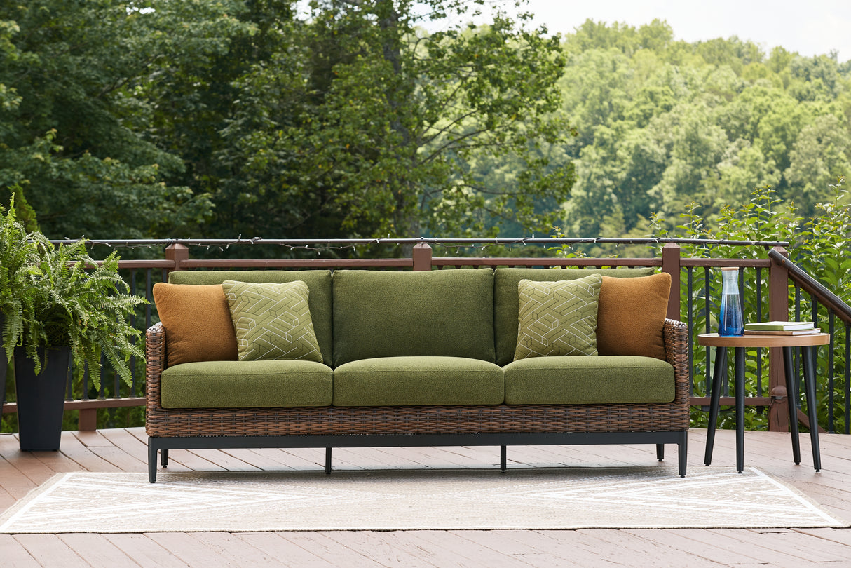 Furniture City Slidell - Ashley Furniture - Horizon Hall Outdoor - Sofa with Cushion / Brown/Green - P572-838