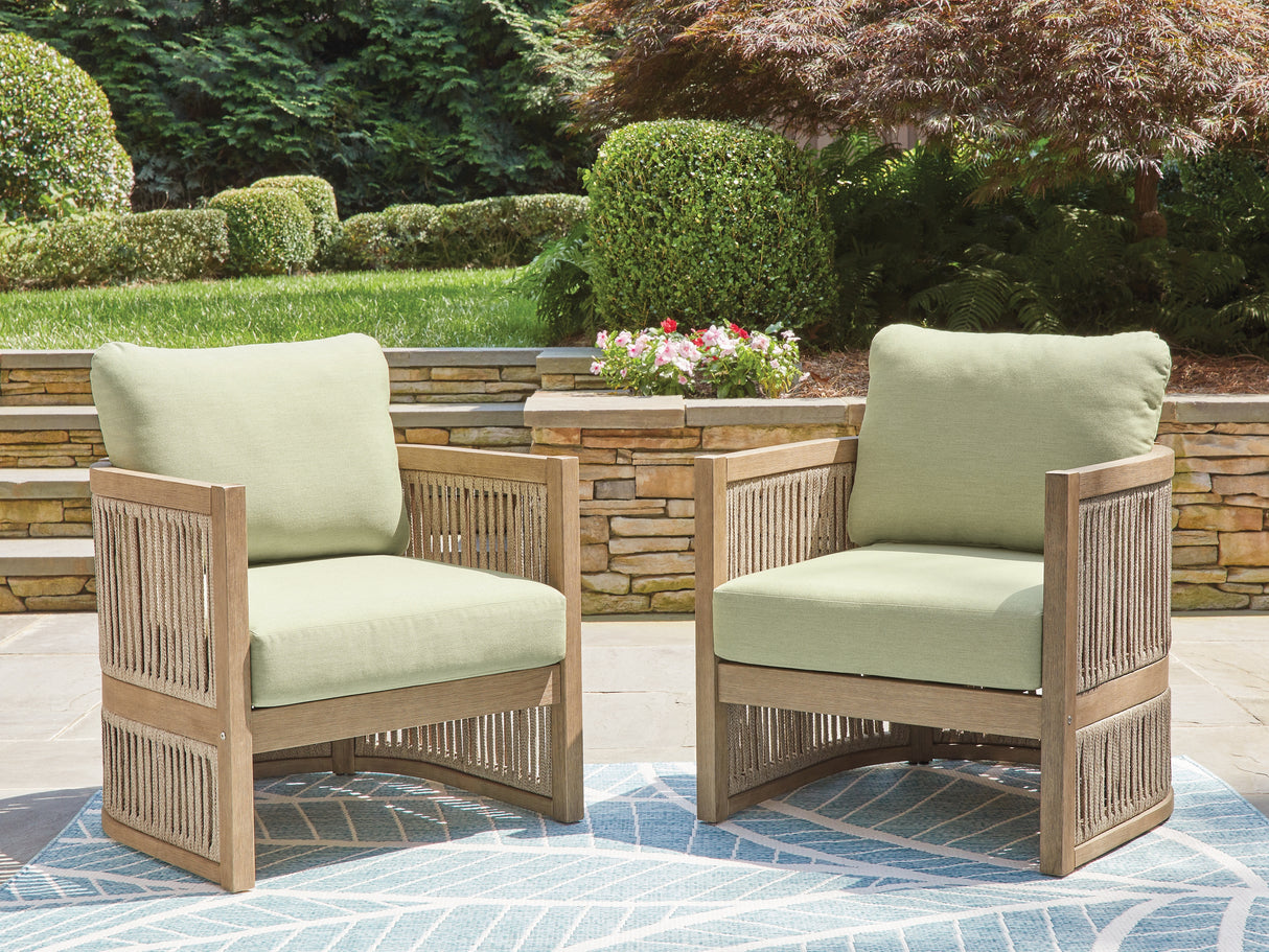Furniture City Slidell - Ashley Furniture - Serena Shores Outdoor - Lounge Chair w/Cushion (Set of 2) / Beige/Green - PCP604-820