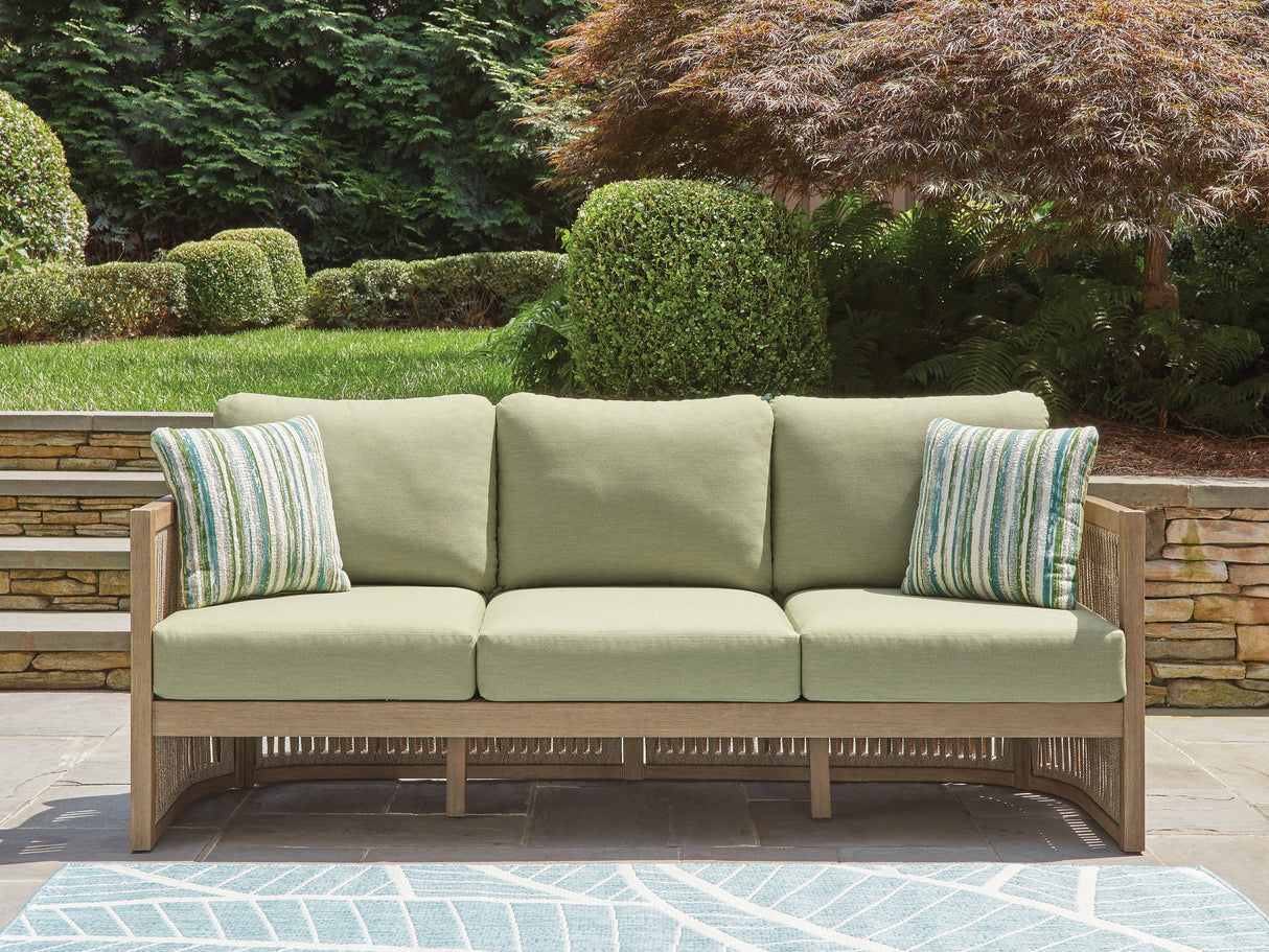 Furniture City Slidell - Ashley Furniture - Serena Shores Outdoor - Sofa with Cushion / Beige/Green - PCP604-838