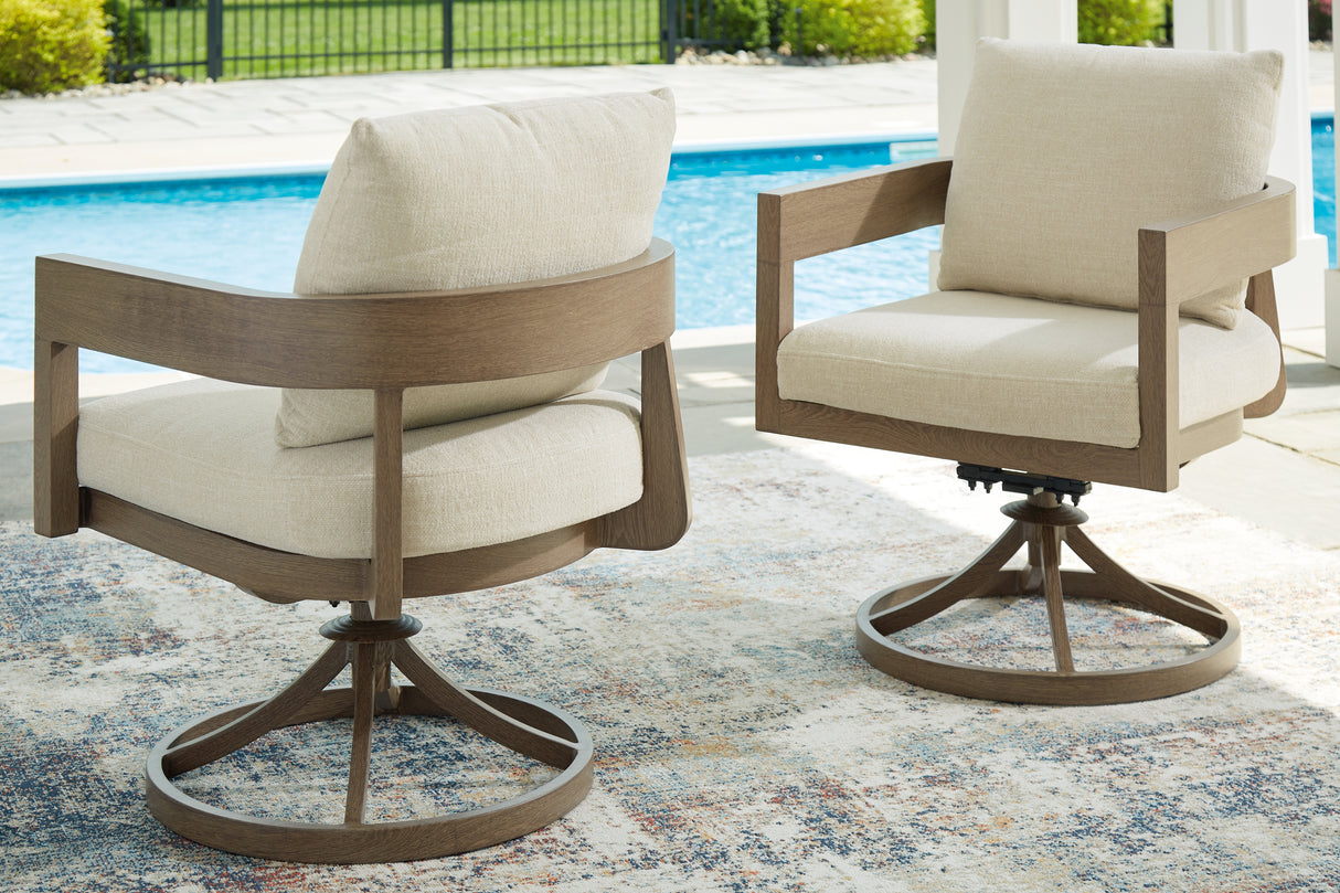Furniture City Slidell - Ashley Furniture - Serene Bay Outdoor - Swivel Chair w/Cushion (Set of 2) / Dark Brown/White - P671-602A