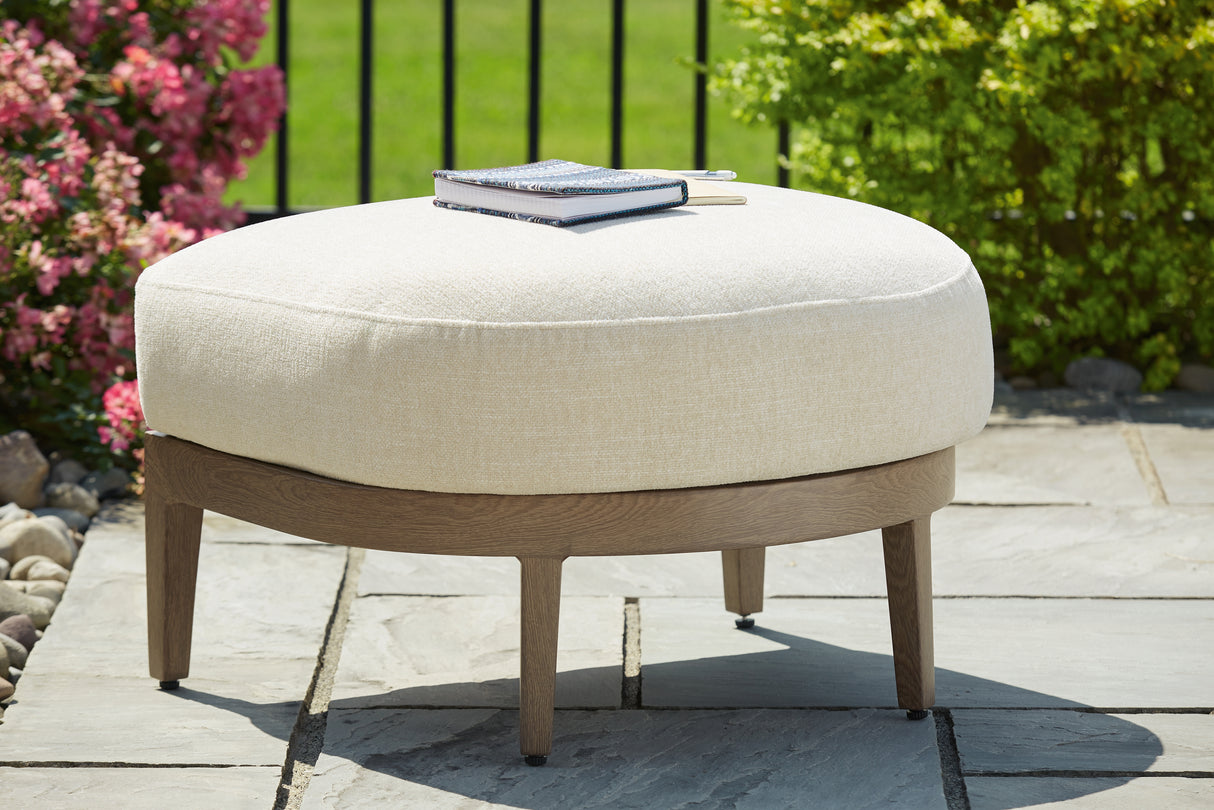 Furniture City Slidell - Ashley Furniture - Serene Bay Outdoor - Ottoman with Cushion / Dark Brown/White - P671-814