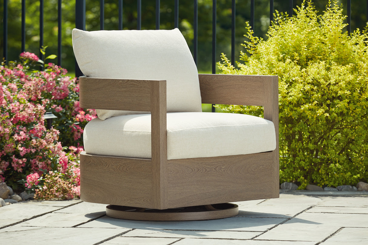 Furniture City Slidell - Ashley Furniture - Serene Bay Outdoor - Swivel Glider Chair w/Cushion / Dark Brown/White - P671-821