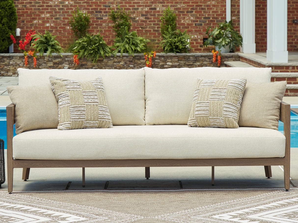 Furniture City Slidell - Ashley Furniture - Serene Bay Outdoor - Sofa with Cushion / Dark Brown/White - P671-838