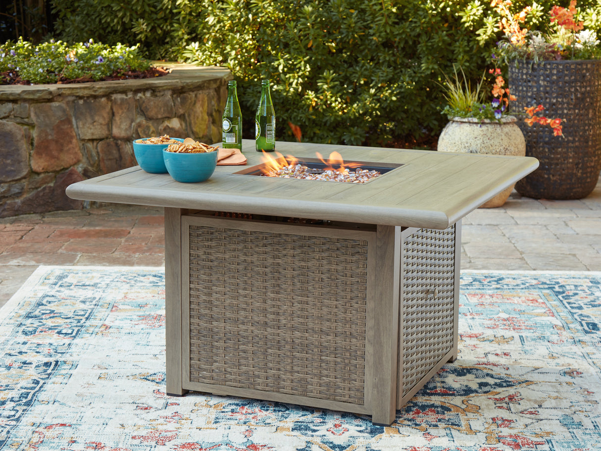 Furniture City Slidell - Ashley Furniture - Cliff Trails Outdoor - Square Fire Pit Table / Beige - PCP690-772