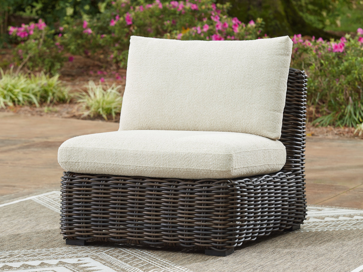 Furniture City Slidell - Ashley Furniture - Kimora Outdoor - Armless Chair w/Cushion / Beige/Dark Brown - P711-846