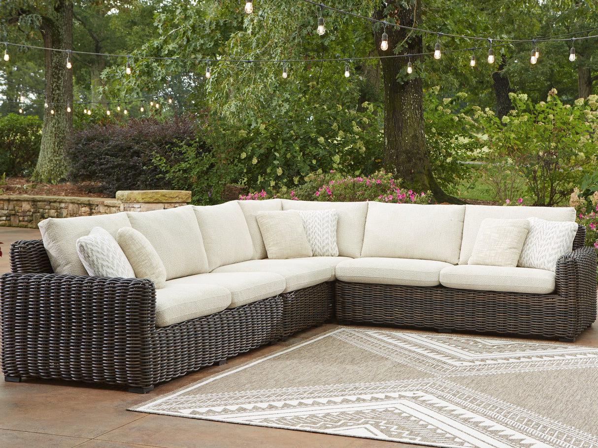 Furniture City Slidell - Ashley Furniture - Kimora Outdoor - 4-Piece Outdoor Sectional / Beige/Dark Brown - P711P2