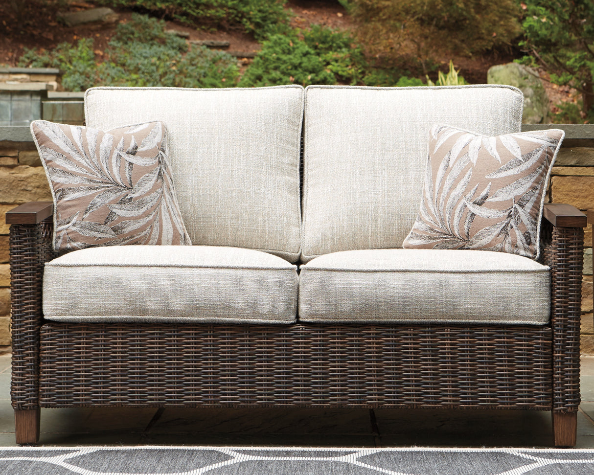 Furniture City Slidell - Ashley Furniture - Paradise Trail Outdoor - Loveseat w/Cushion / Medium Brown - P750-835