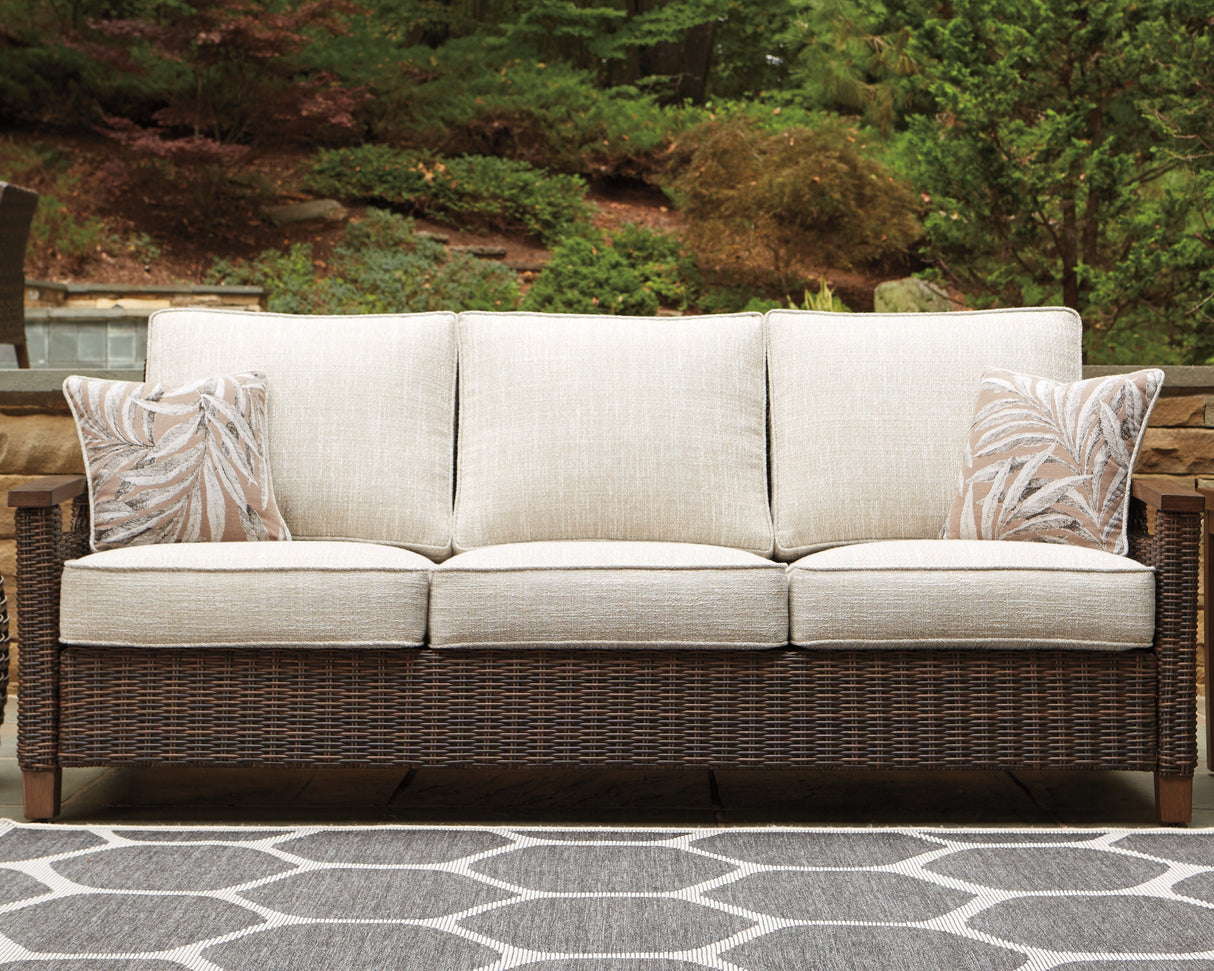 Furniture City Slidell - Ashley Furniture - Paradise Trail Outdoor - Sofa with Cushion / Medium Brown - P750-838