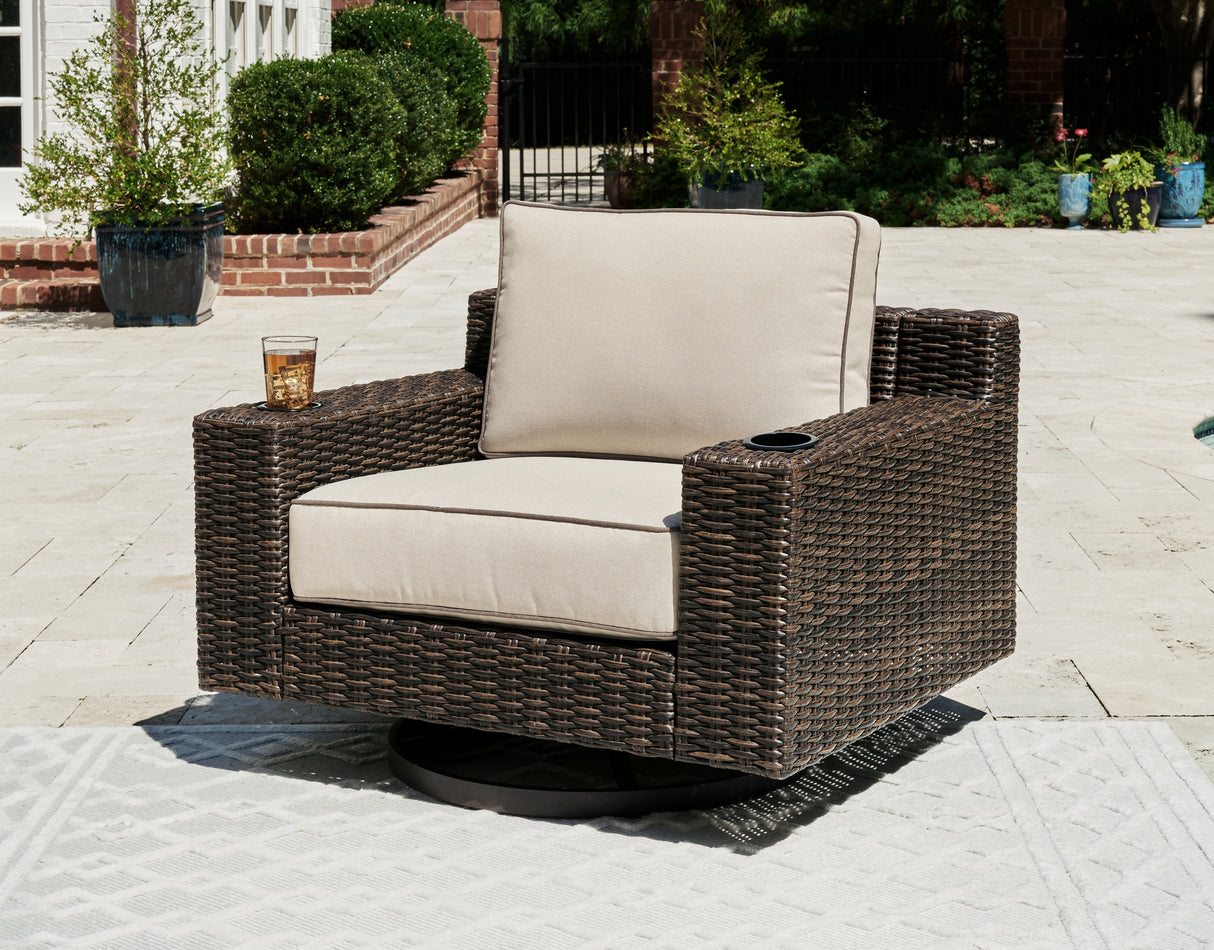 Furniture City Slidell - Ashley Furniture - Coastline Bay Outdoor - Swivel Lounge w/ Cushion / Brown - P784-821