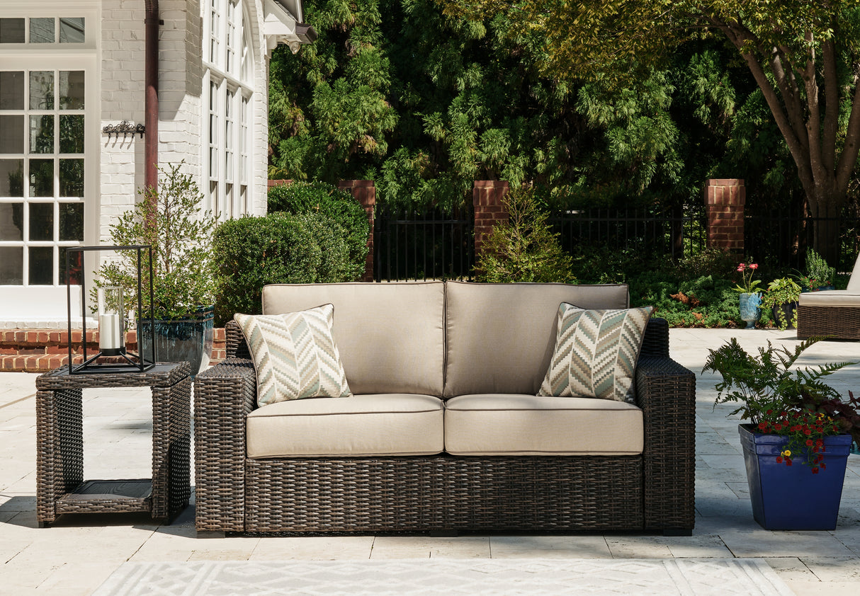Furniture City Slidell - Ashley Furniture - Coastline Bay Outdoor - Loveseat w/Cushion / Brown - P784-835