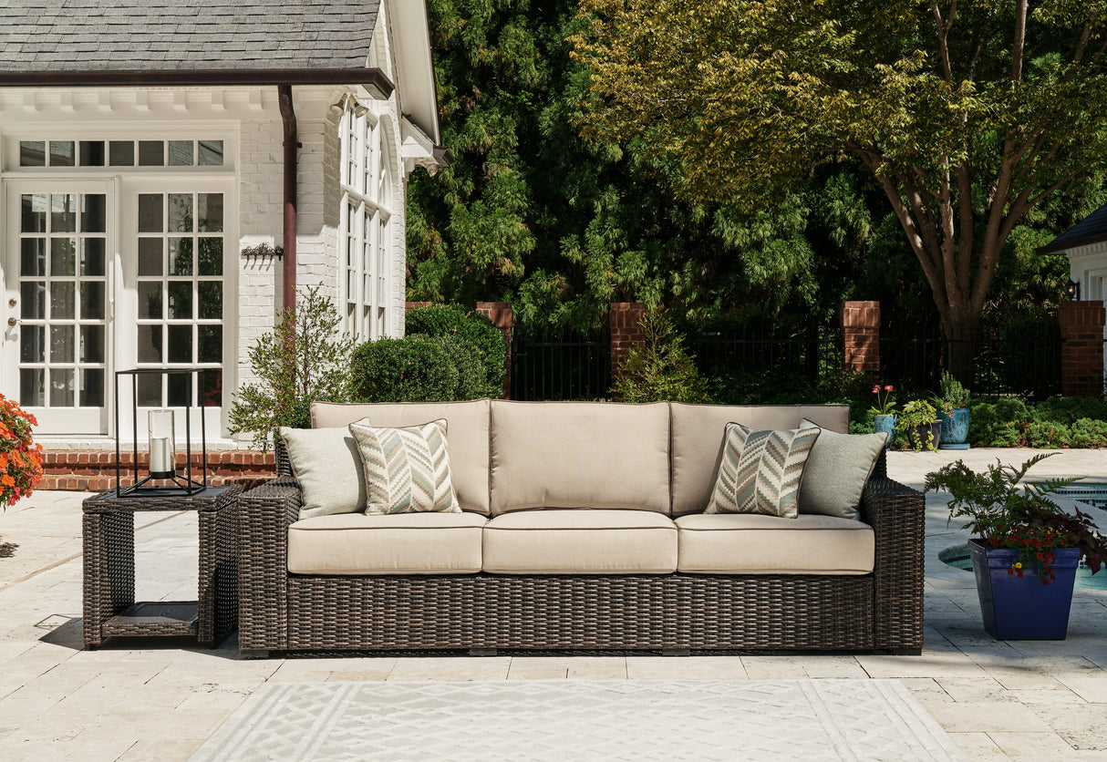 Furniture City Slidell - Ashley Furniture - Coastline Bay Outdoor - Sofa with Cushion / Brown - P784-838