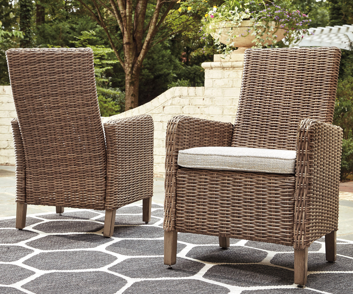 Furniture City Slidell - Ashley Furniture - Beachcroft Outdoor - Arm Chair With Cushion (Set of 2) / Beige - P791-601A