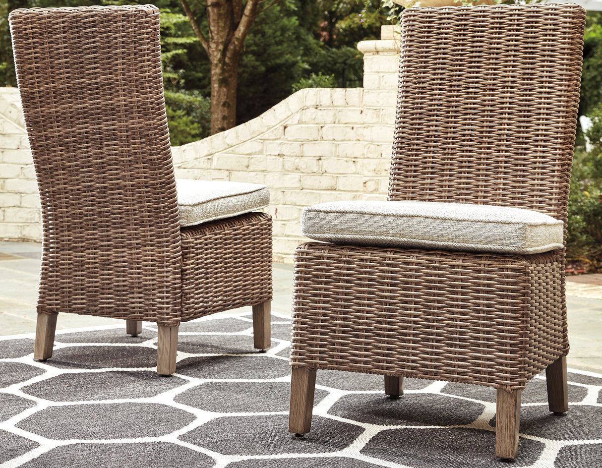 Furniture City Slidell - Ashley Furniture - Beachcroft Outdoor - Side Chair with Cushion (Set of 2) / Beige - P791-601