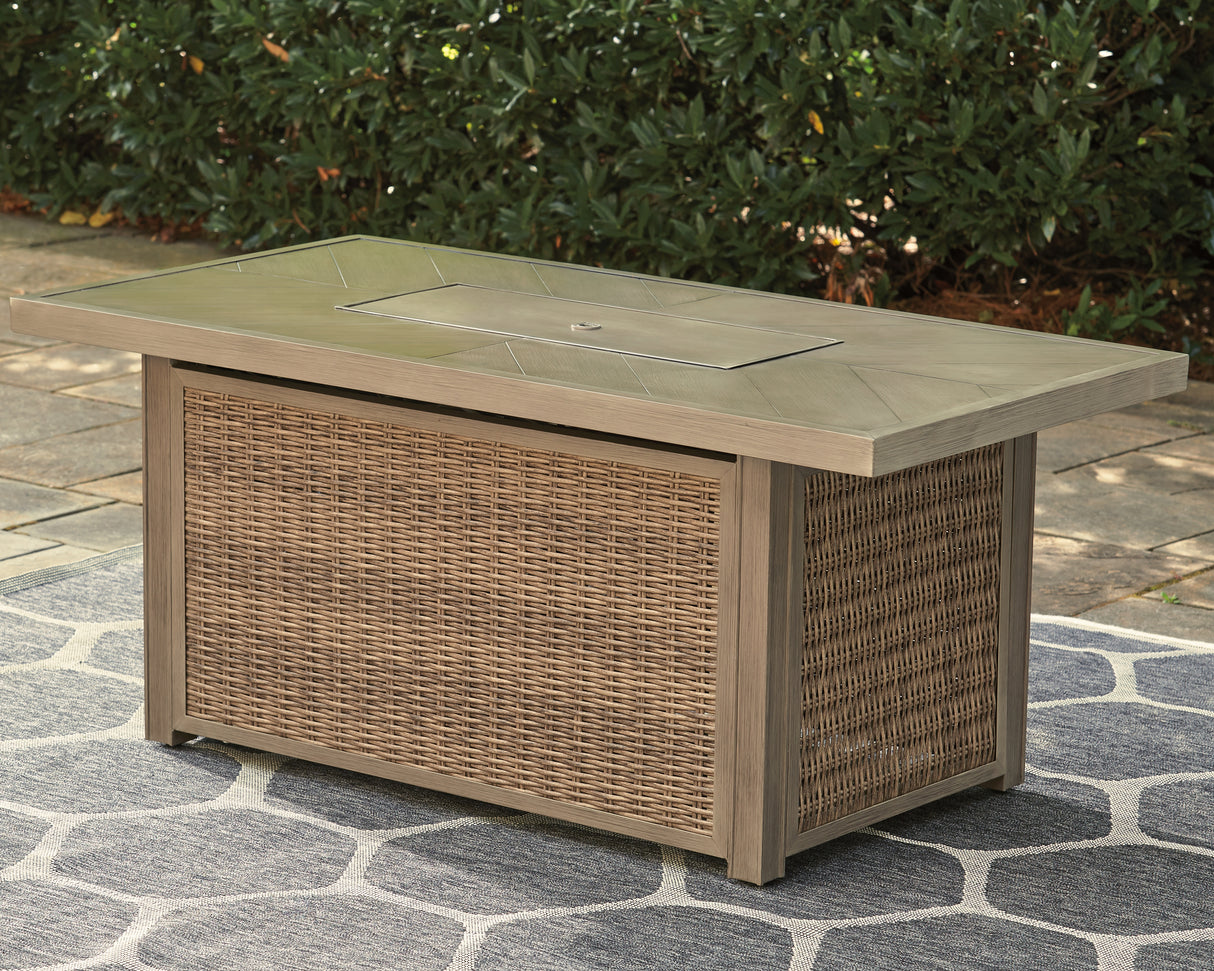 Furniture City Slidell - Ashley Furniture - Beachcroft Outdoor - Rectangular Fire Pit Table / Beige - P791-773