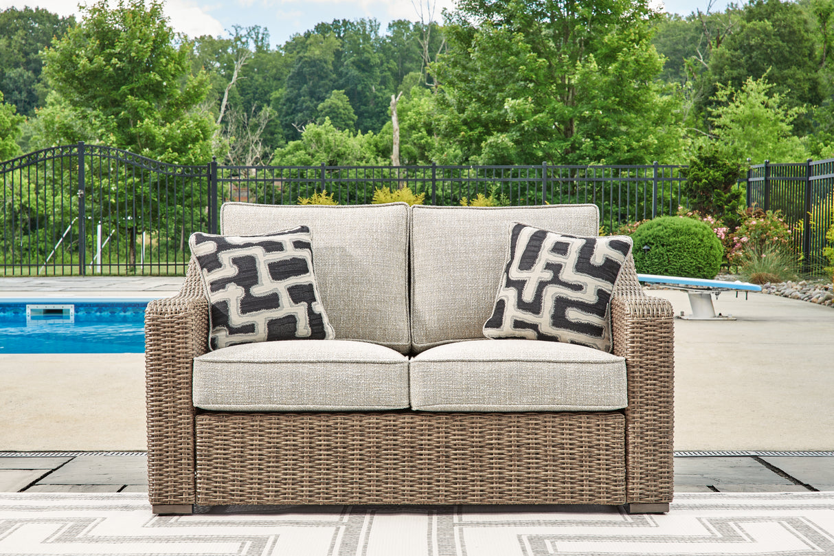 Furniture City Slidell - Ashley Furniture - Beachcroft Outdoor - Loveseat w/Cushion / Beige - P791-835