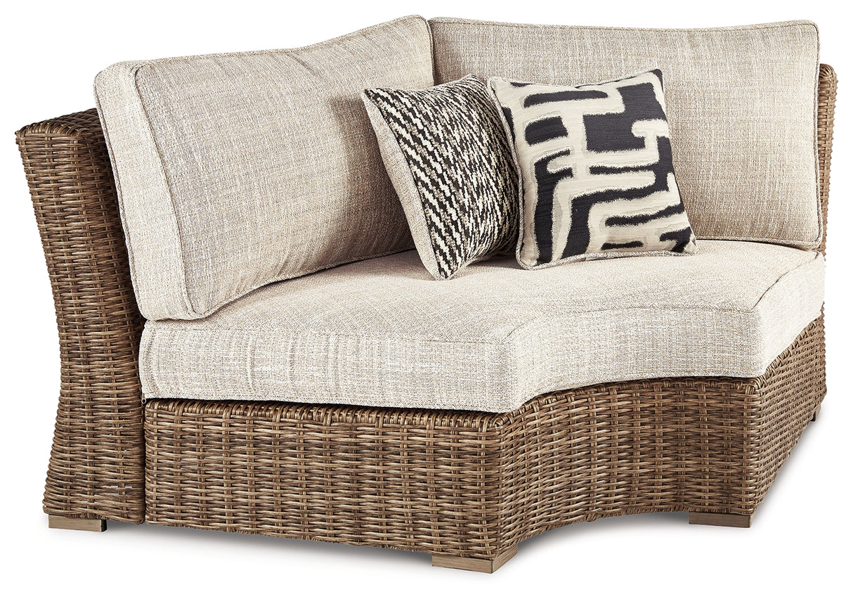 Furniture City Slidell - Ashley Furniture - Beachcroft Outdoor - Curved Corner Chair w/Cushion / Beige - P791-851