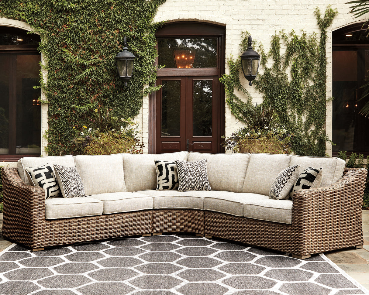 Furniture City Slidell - Ashley Furniture - Beachcroft Outdoor - 3-Piece Outdoor Seating Set / Beige - P791P6