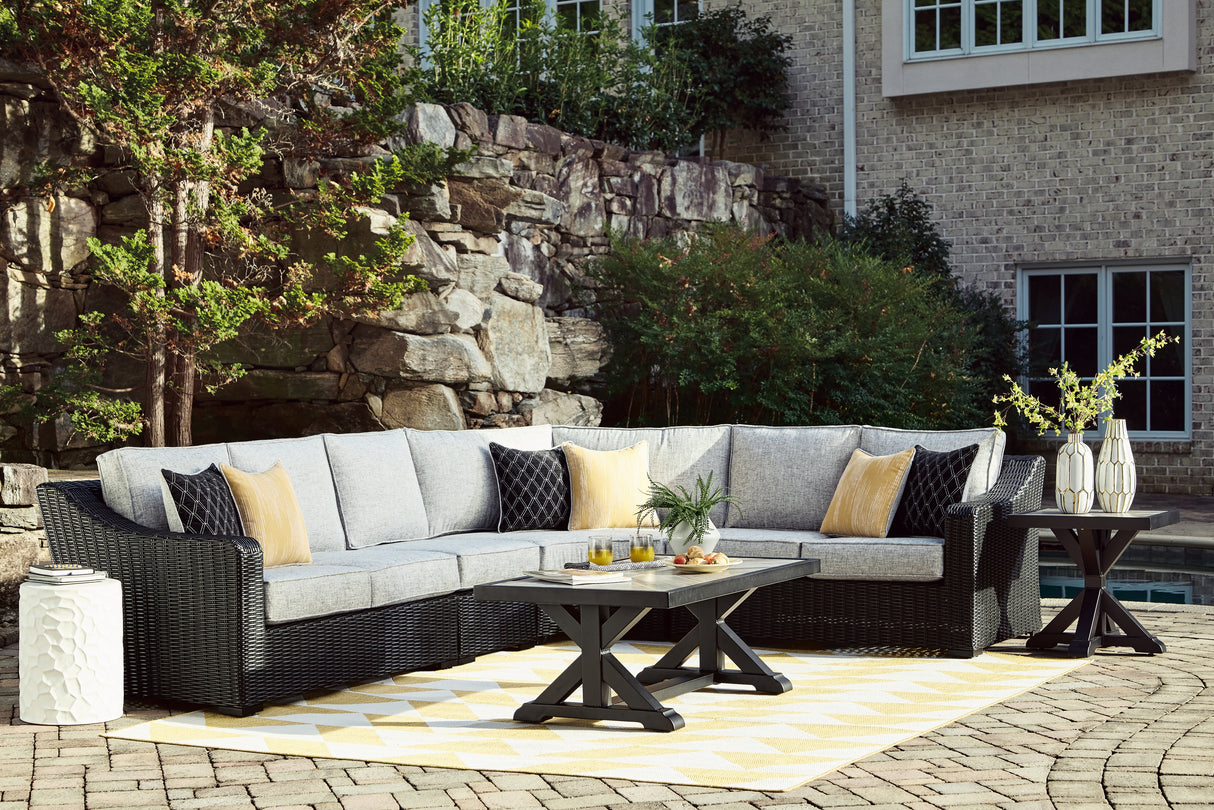 Furniture City Slidell - Ashley Furniture - Beachcroft Outdoor - 4-Piece Outdoor Sectional / Black/Light Gray - P792P2
