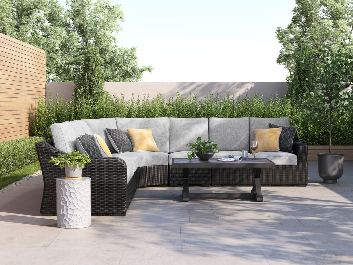 Furniture City Slidell - Ashley Furniture - Beachcroft Outdoor - 5-Piece Outdoor Sectional / Black/Light Gray - P792P6