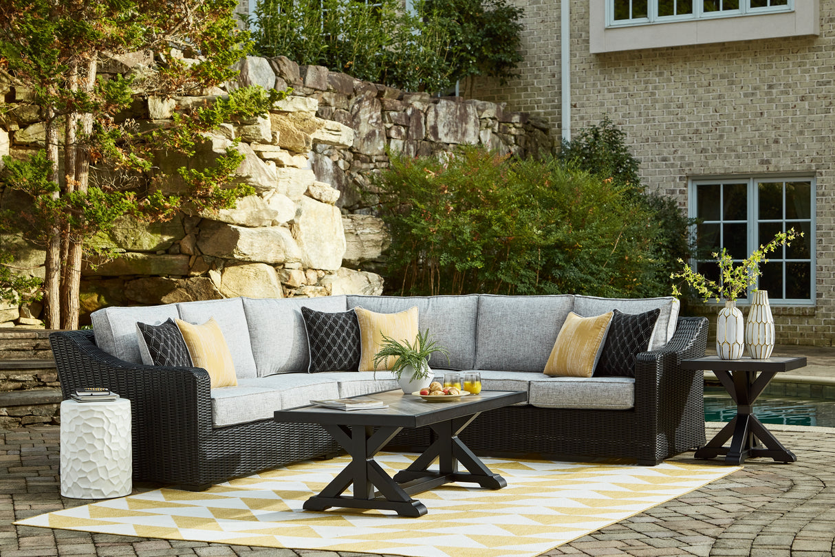Furniture City Slidell - Ashley Furniture - Beachcroft Outdoor - 3-Piece Outdoor Sectional / Black/Light Gray - P792P1