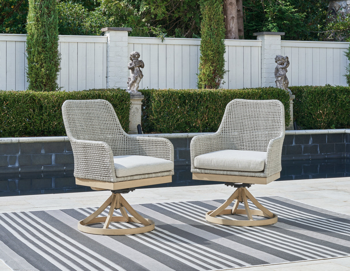 Furniture City Slidell - Ashley Furniture - Seton Creek Outdoor - Swivel Chair w/Cushion (Set of 2) / Gray - P798-602A