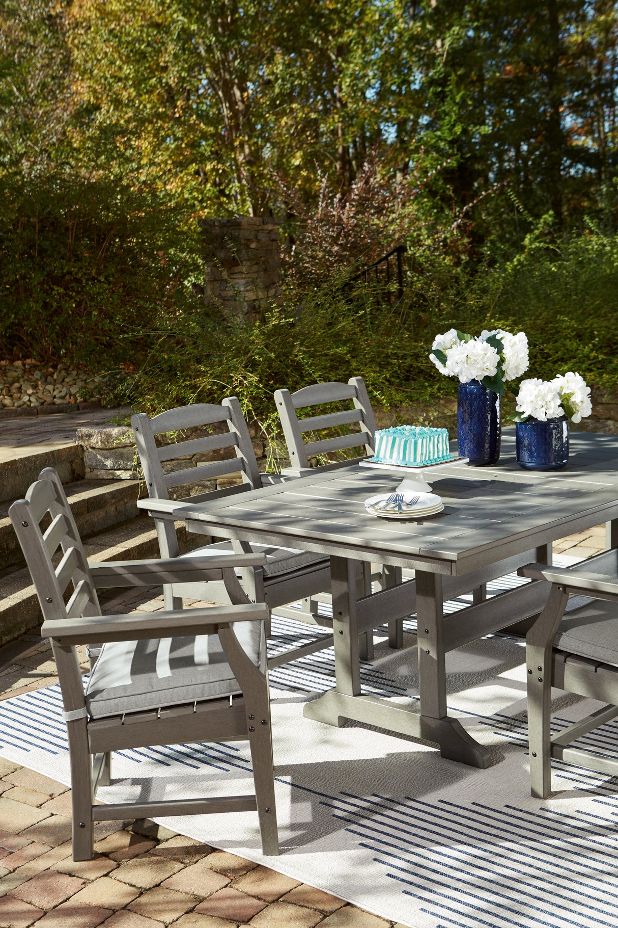 Furniture City Slidell - Ashley Furniture - Visola Outdoor - RECT Dining Table w/UMB OPT / Gray - P802-625