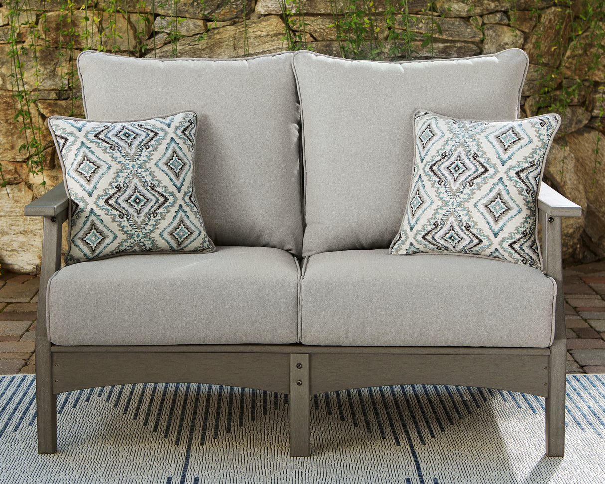 Furniture City Slidell - Ashley Furniture - Visola Outdoor - Loveseat w/Cushion / Gray - P802-835