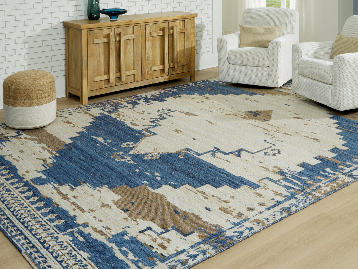 Furniture City Slidell - Ashley Furniture - Varnler Rug - 10' x 14' Rug / Blue/Brown/Tan - R407130