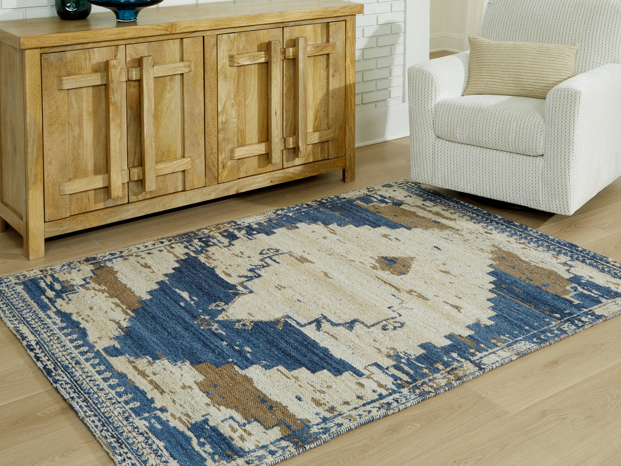 Furniture City Slidell - Ashley Furniture - Varnler Rug - 10' x 14' Rug / Blue/Brown/Tan - R407130