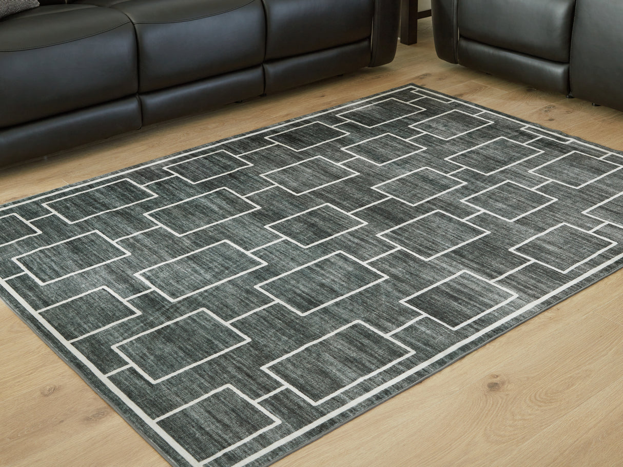 Furniture City Slidell - Ashley Furniture - Elderland Rug - Washable 5' x 7' Area Rug / Black/Gray - R407402