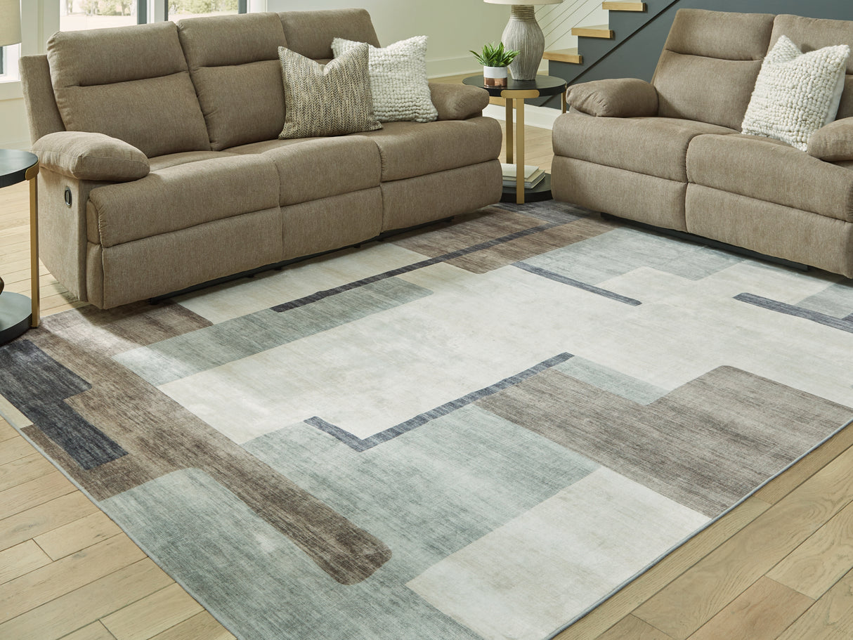 Furniture City Slidell - Ashley Furniture - Larkport Rug - Washable 8' x 10' Area Rug / Cream/Brown/Gray - R407411