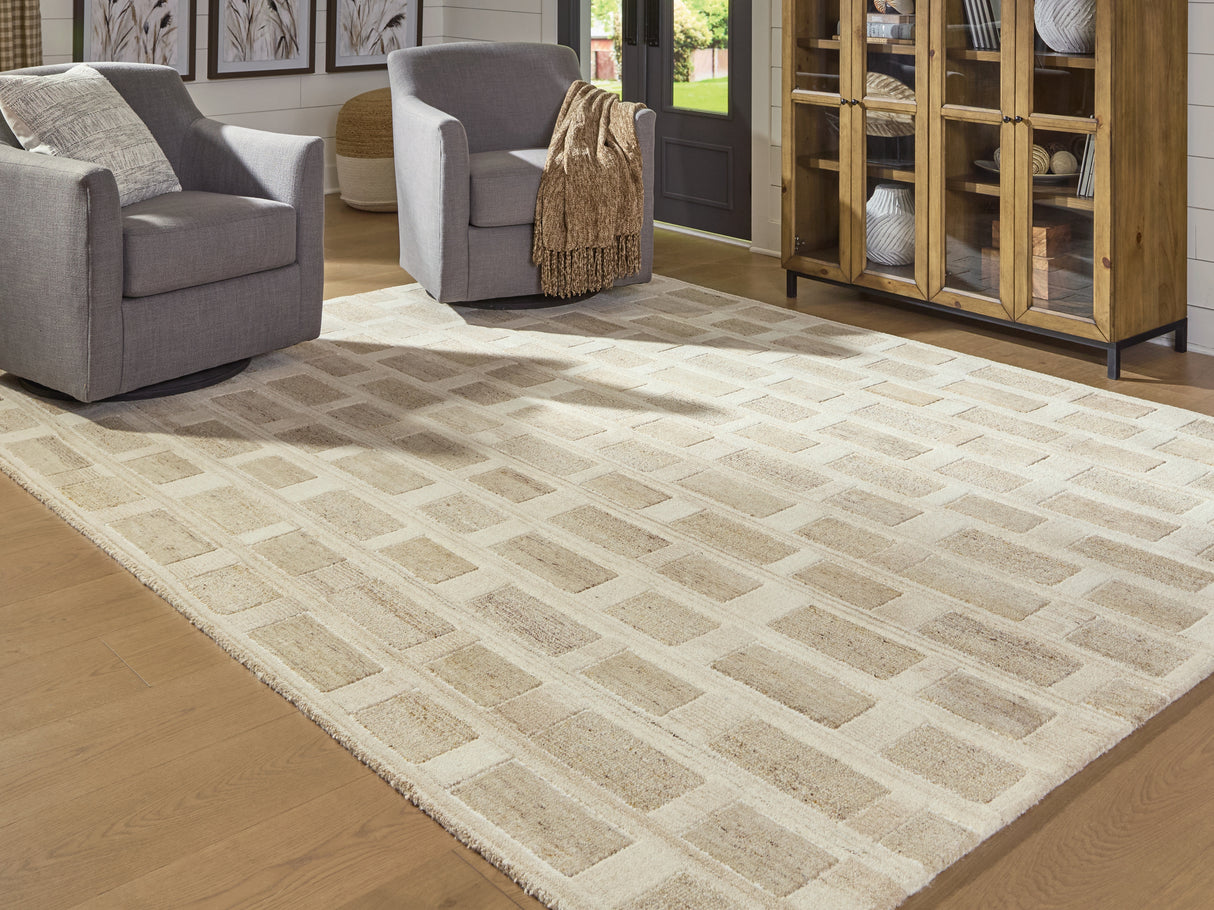 Furniture City Slidell - Ashley Furniture - Lisgrove Rug - 7'8" x 10' Area Rug / Tan/Brown/White - R407711