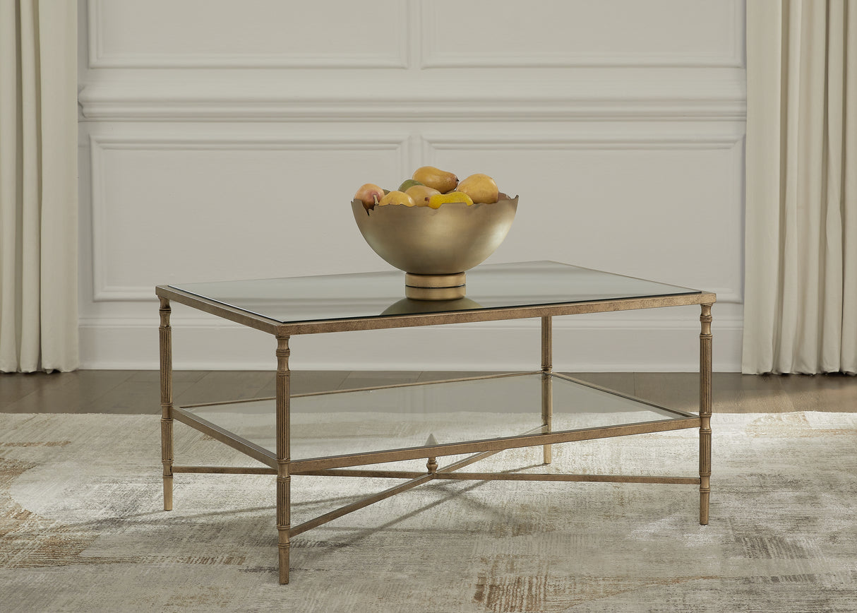 Furniture City Slidell - Ashley Furniture - Cloverty Coffee Table - Rectangular Cocktail Table / Aged Gold Finish - T440-1