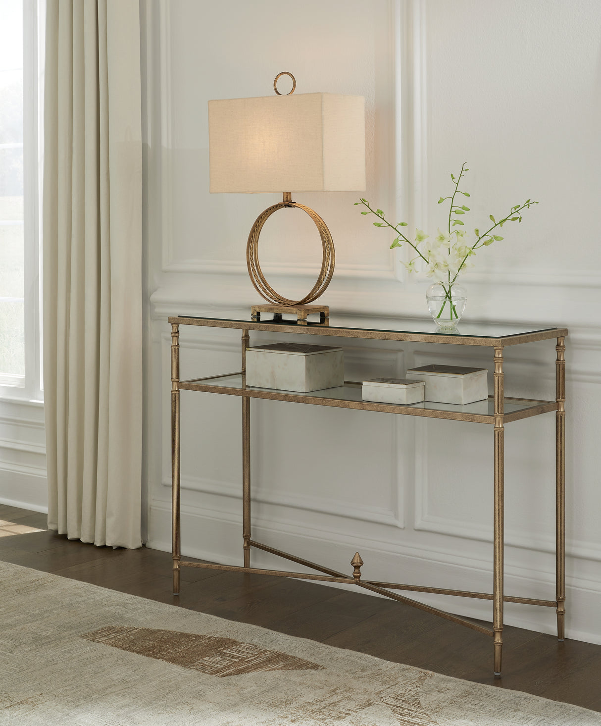 Furniture City Slidell - Ashley Furniture - Cloverty Sofa Table - Sofa Table / Aged Gold Finish - T440-4