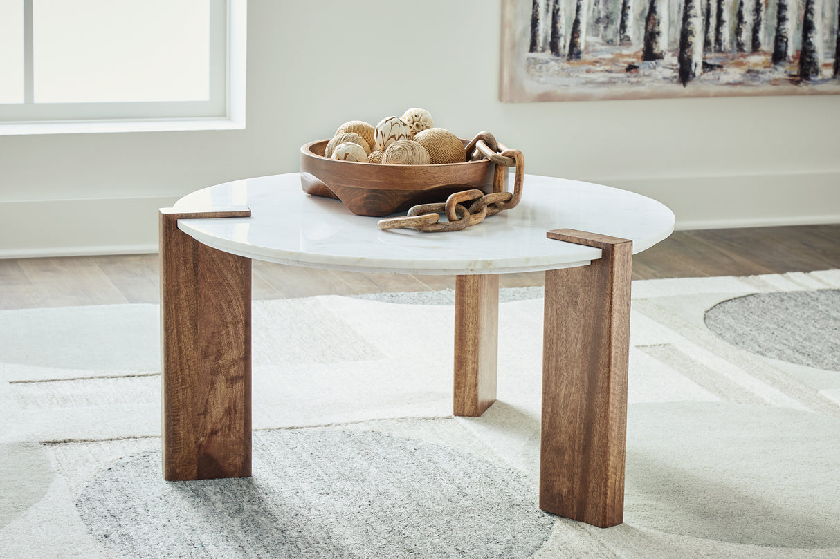Furniture City Slidell - Ashley Furniture - Isanti Coffee Table - Round Cocktail Table / White/Brown - T652-8