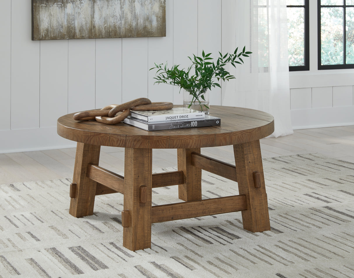 Furniture City Slidell - Ashley Furniture - Mackifeld Coffee Table - Round Cocktail Table / Warm Brown - T724-8