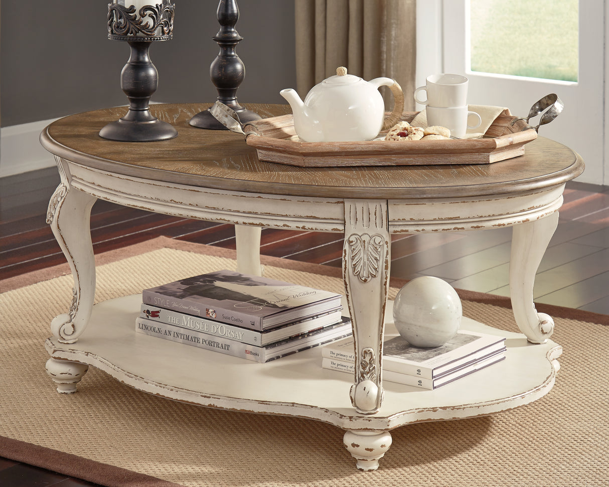 Furniture City Slidell - Ashley Furniture - Realyn Coffee Table - Oval Cocktail Table / White/Brown - T743-0