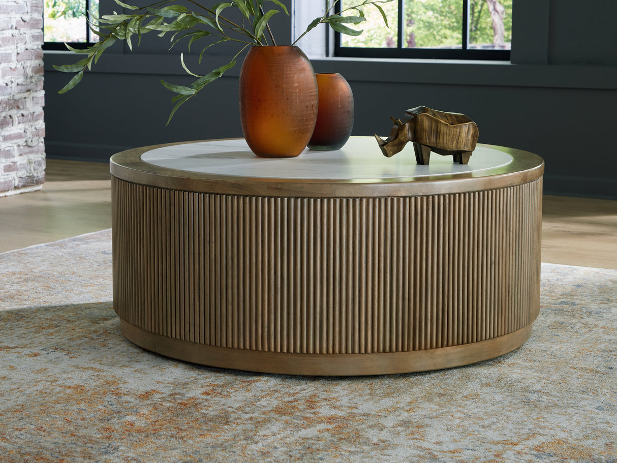Furniture City Slidell - Ashley Furniture - Camdill Coffee Table - Round Cocktail Table / Light Brown/White - T808-8