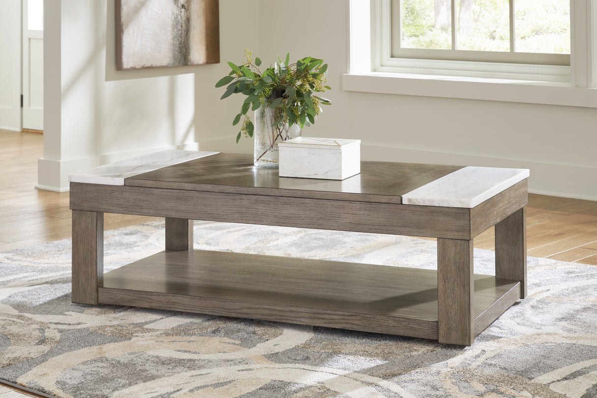 Furniture City Slidell - Ashley Furniture - Loyaska Lift-Top Coffee Table - Lift Top Cocktail Table / Grayish Brown/White - T854-9