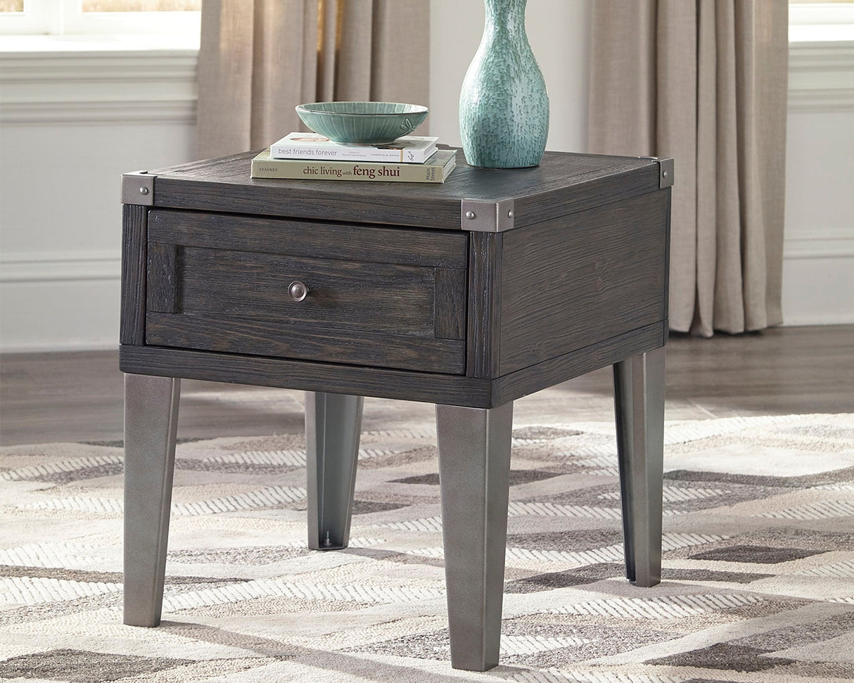 Furniture City Slidell - Ashley Furniture - Todoe End Table with USB Ports & Outlets - Rectangular End Table / Dark Gray - T901-3