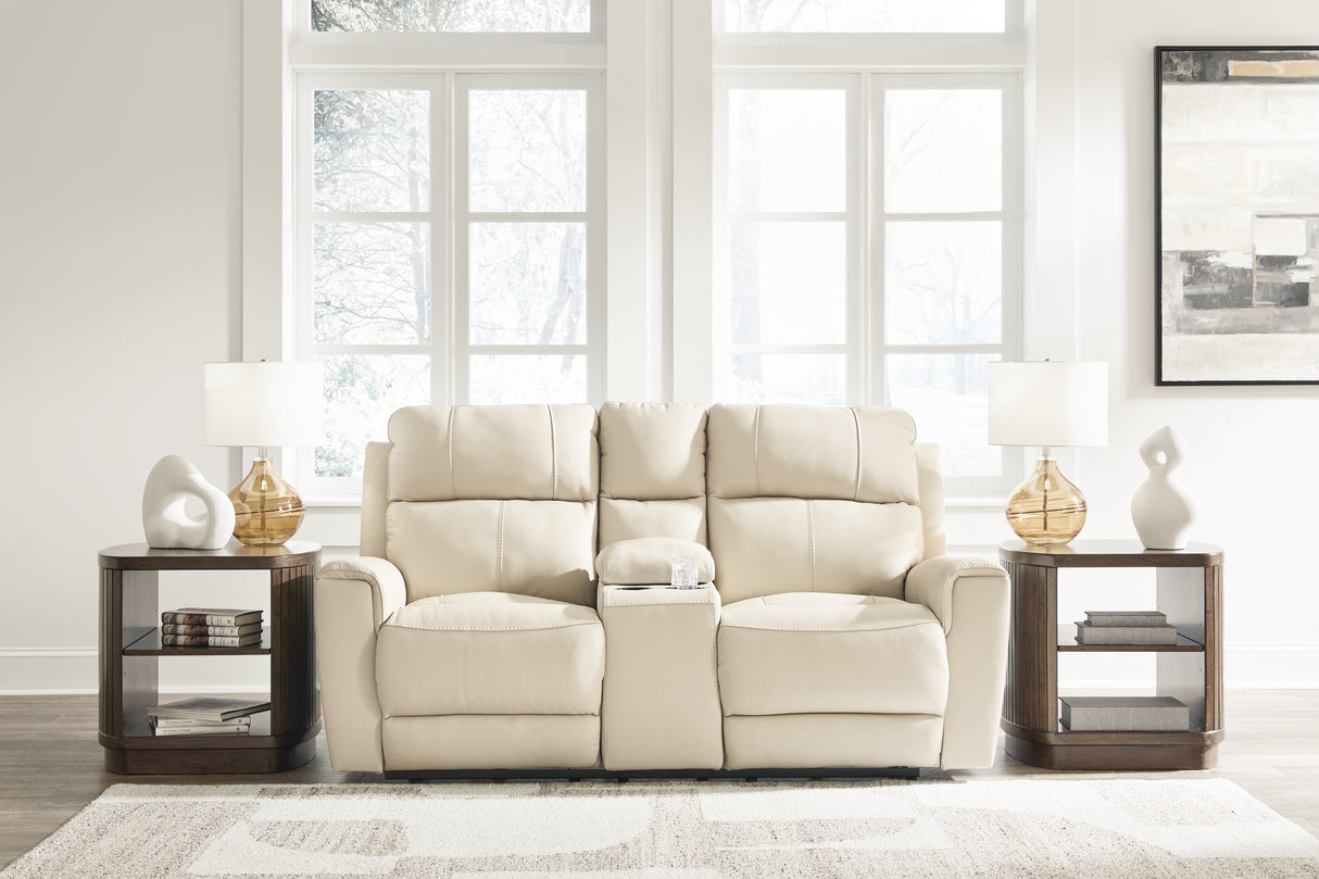 Furniture City Slidell - Ashley Furniture - Dahlmoore Living Room - DBL REC PWR Loveseat w/Console / Almond - U1320096