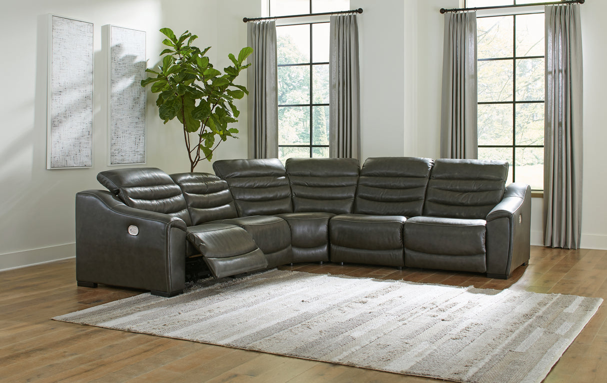 Furniture City Slidell - Ashley Furniture - Center Line Sectional - 5-Piece Power Reclining Sectional / Dark Gray - U63404S3
